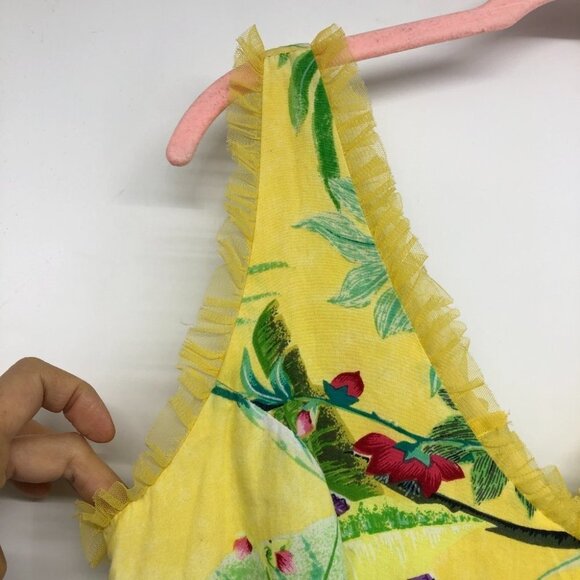 Handmade Yellow Tropical Floral Patterned Sleeveless Mini Dress size ~M - Picture 5 of 15